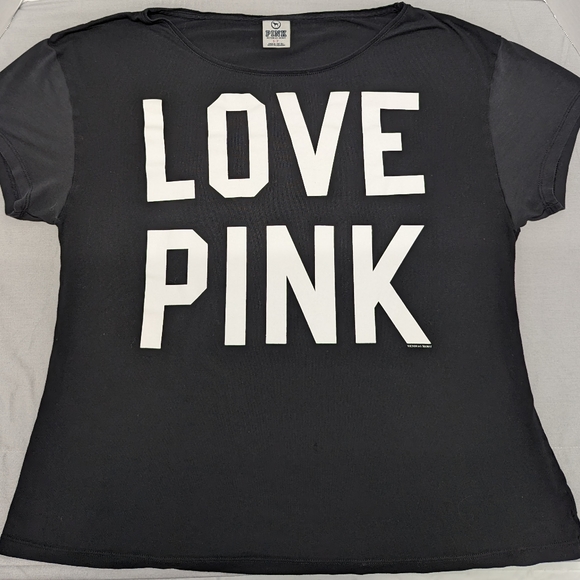 Bundle of 2🩷PINK By Victoria's Secret Black Tee "Love Pink" & PINK Long Sleeve - Picture 1 of 6